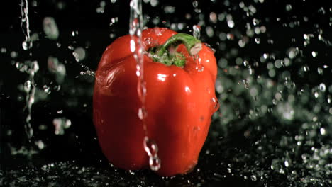 Water-raining-on-pepper-in-super-slow-motion