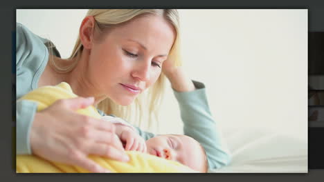 Blonde-woman-taking-care-of-her-cute-baby
