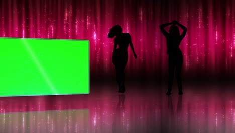 Silhouette-Von-Tanzenden-Frauen-Mit-Bildschirmen-In-Chroma-Key