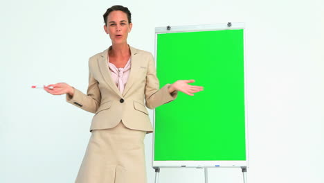 Woman-giving-a-presentation-with-a-board