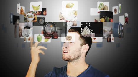 Brunette-man-hesitating-between-slow-motion-videos-of-food