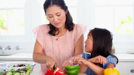 Mother-and-daughter-cutting-peppers-together