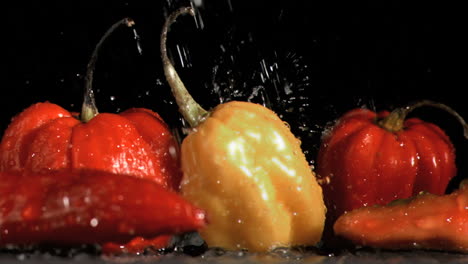Raindrops-falling-in-super-slow-motion-on-vegetables