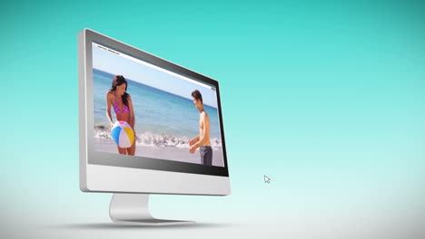 Videos-Vom-Urlaub-Am-Strand-Auf-Einem-Computerbildschirm