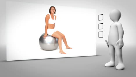 Clip-of-woman-on-exercise-ball-on-grey-background