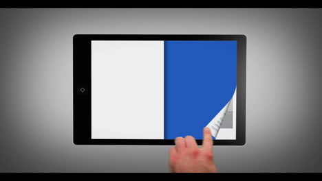 Hand-selecting-from-digital-tablet-bookshelf