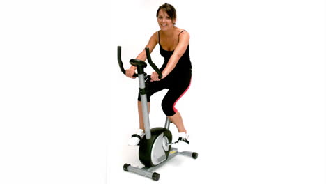 Brunette-woman-on-exercise-bike