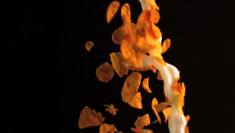 Close-up-of-milk-and-cereal-pouring