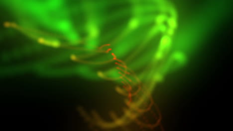 Moving-blurred-form-of-green-and-orange-lights