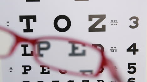 Red-glasses-held-up-to-read-eye-test
