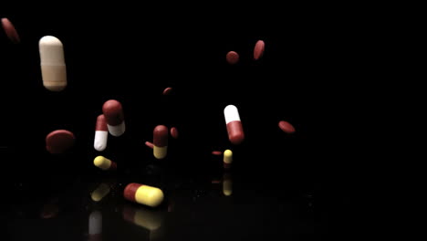 Pills-falling-and-flying-towards-camera