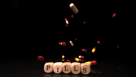 Tablets-falling-and-rolling-over-dice-spelling-drugs