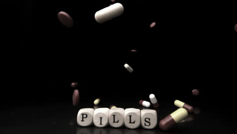 Tablets-falling-and-rolling-over-white-dice-spelling-drugs