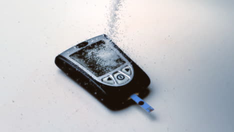 Sugar-pouring-onto-blood-glucose-monitor