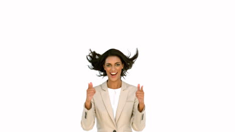Businesswoman-jumping-in-front-of-the-camera
