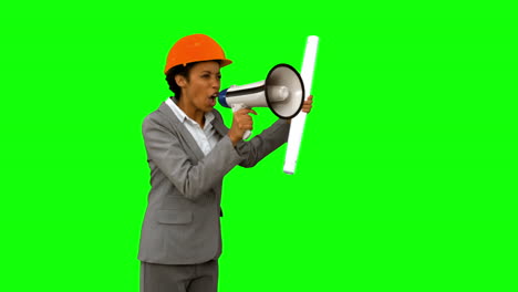 Angry-architect-using-a-megaphone-on-green-screen