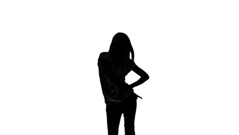 Silhouette-of-woman-doing-disco-gesture-on-white-background