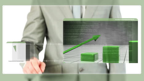 Businessman-touching-green-graphic-on-screen