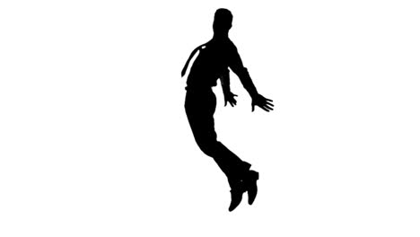 Silhouette-of-man-with-a-tie-jumping-on-white-background