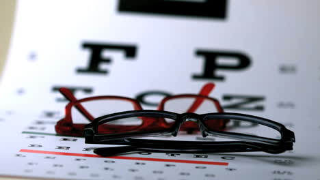 Two-pairs-of-glasses-falling-onto-eye-test