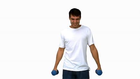 Attractive-man-lifting-dumbbells-on-white-screen