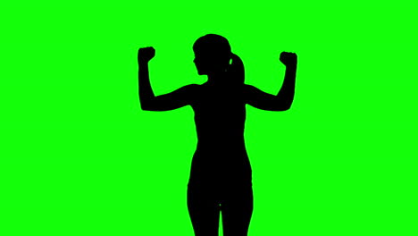 Silhouette-Einer-Frau,-Die-Die-Arme-Auf-Einem-Greenscreen-Ausstreckt