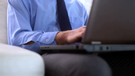 Hombre-De-Negocios-Usando-Una-Computadora-Portátil-En-Un-Sofá
