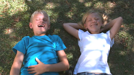 Cheerful-siblings-relaxing-on-the-grass