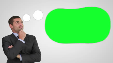 Animation-of-a-thoughtful-businessman-with-green-thought-bubble