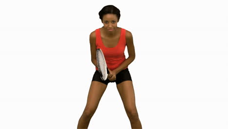 Mujer-Jugando-Tenis-En-Pantalla-Blanca