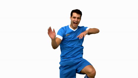 Football-player-celebrating-a-goal-on-white-screen
