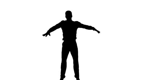 Silhouette-of-man-jumping-with-legs-raised-on-white-background