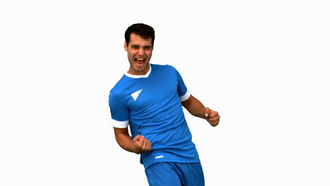 Cheerful-football-player-gesturing-on-white-screen-in-slow-motion