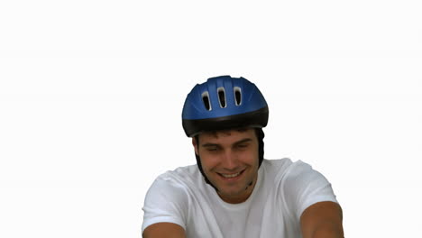 Man-on-his-bicycle-on-white-screen