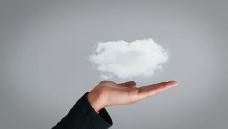 Hand-presenting-a-white-cloud-