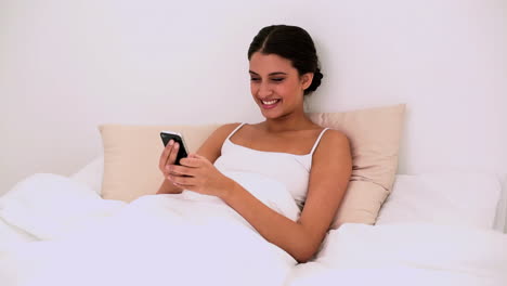 Hermosa-Mujer-Sonriente-Usando-Un-Teléfono-Móvil