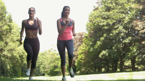 Two-young-girls-jogging-in-a-park