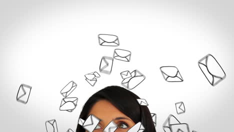 Animation-of-envelopes-circling-a-womans-head