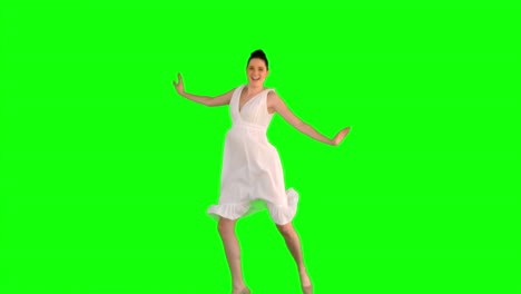 Energetic-model-in-white-dress-jumping