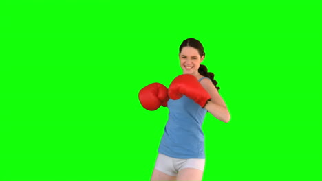 Energetic-model-with-boxing-gloves-cheering