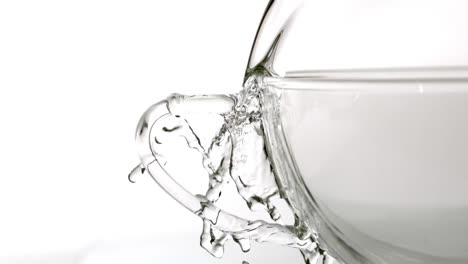 Water-spilling-from-glass-cup-on-white-background