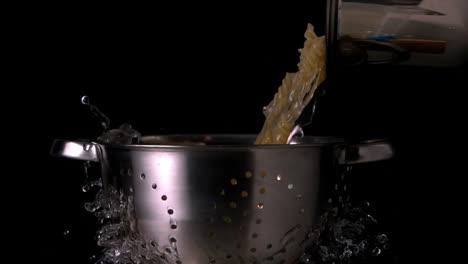 Pot-pouring-pasta-and-water-through-colander