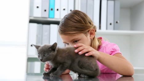 Niña-Acariciando-Un-Gatito-Gris