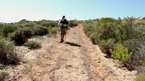 Man-hiking-through-a-wild-terrain