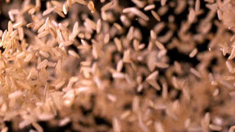 Rice-bouncing-against-black-background