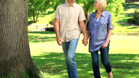 Pareja-Feliz-Caminando-En-El-Parque