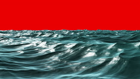 Choppy-blue-ocean-under-red-screen-sky-