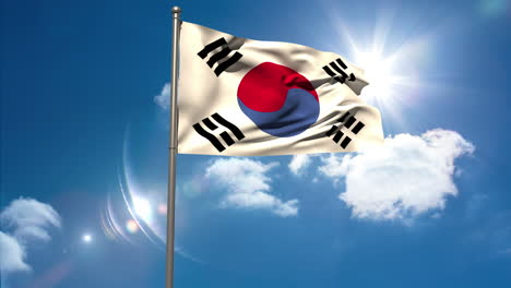 Bandera-Nacional-De-La-República-De-Corea-Ondeando-En-El-Asta-De-La-Bandera