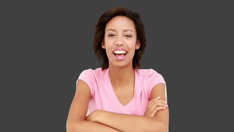 Pretty-smiling-woman-talking-to-the-camera