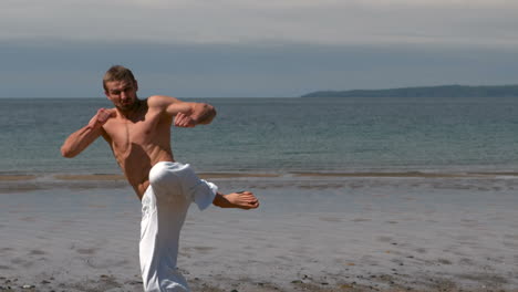 Martial-arts-expert-practicing-by-the-coast